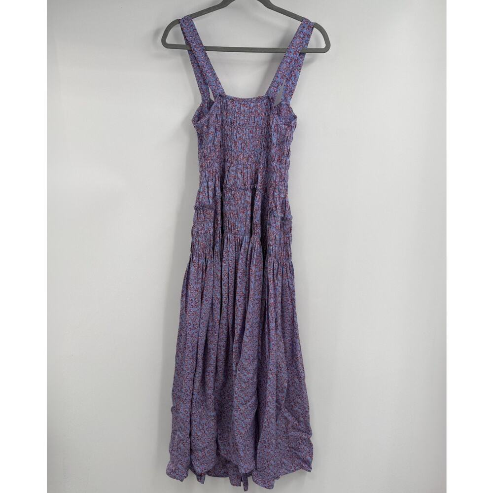 NWT J. Crew Smocked Midi Dress Womens Medium Blue Floral Summer Fields CK736 - Picture 4 of 11